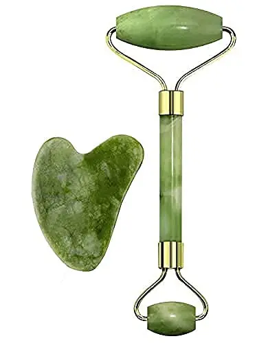 Wholesale Custom Logo Facial Massage Gua Sha Tool Green Jade Massager Roller Set