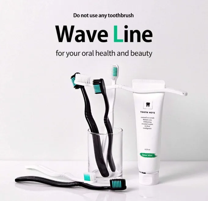 TOOTH NOTE Manual Toothbrush Wave Line (Infused Charcoal & White Set) / Soft Bristles for Sensitive Gums & Deep Clean / Clean Of