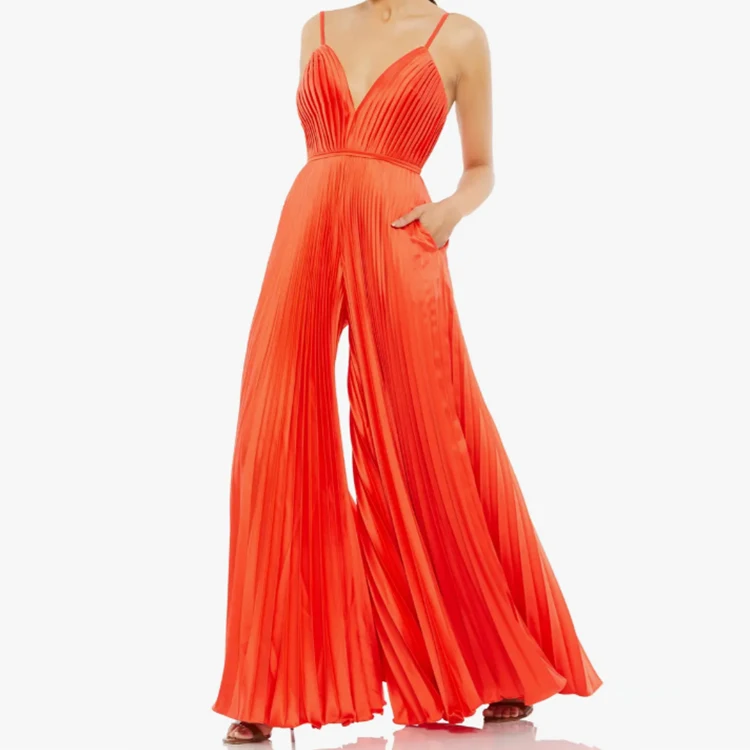 2022 New Arrival Sleeveless Causal Women Pleated Wide Leg Jumpsuit
