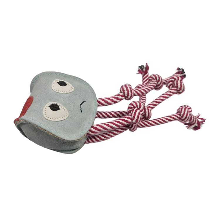 Wide Range of Pet Fun Play Dog Squeaky Toys/Dog Bite Toys GNG-PT3962A Suede Leather Squid with Rope Legs