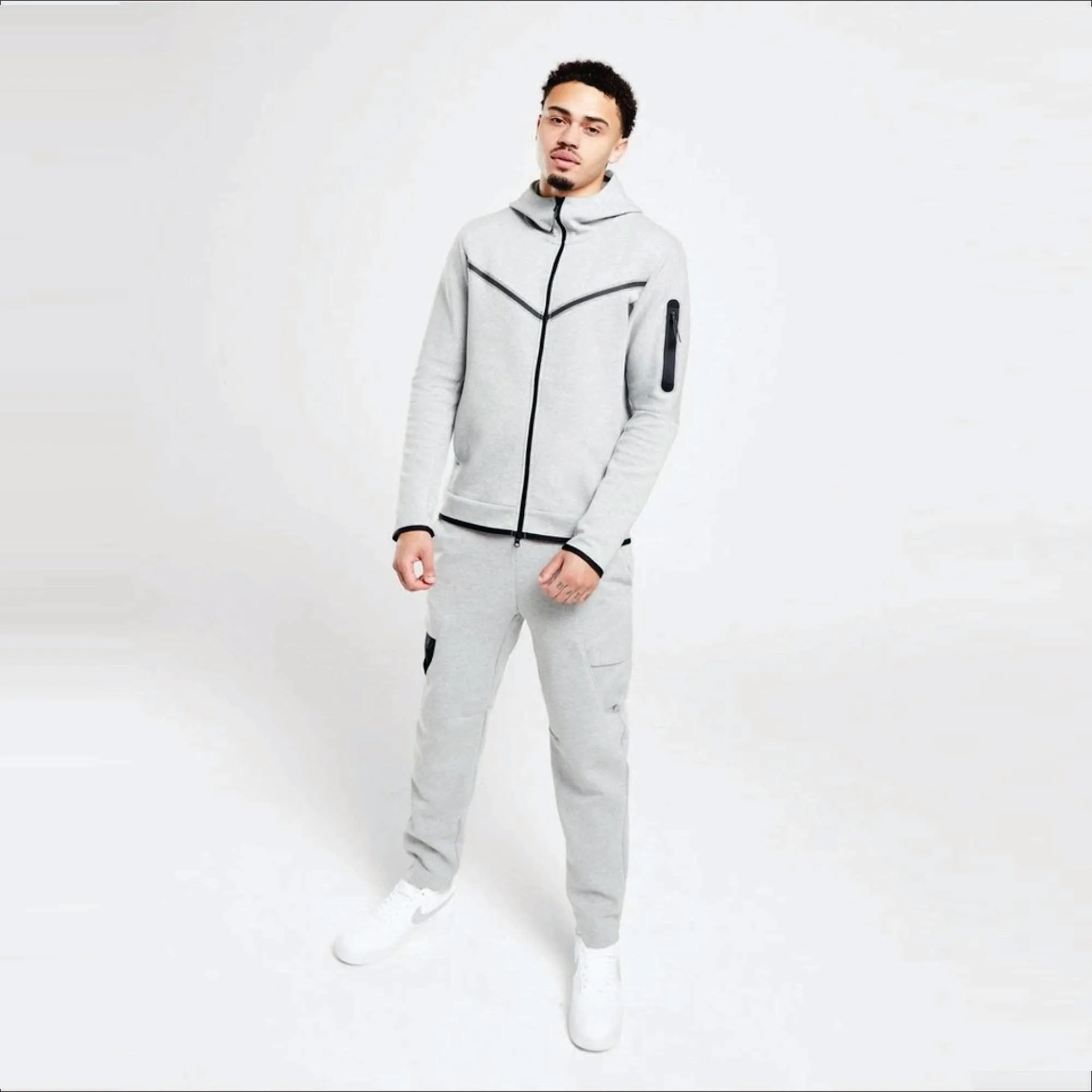 Custom Brand Logo Design 66% Cotton 34% Polyester Dark Heather Grey Warmth Standard Fit Sportswear Tech Fleece Tracksuit