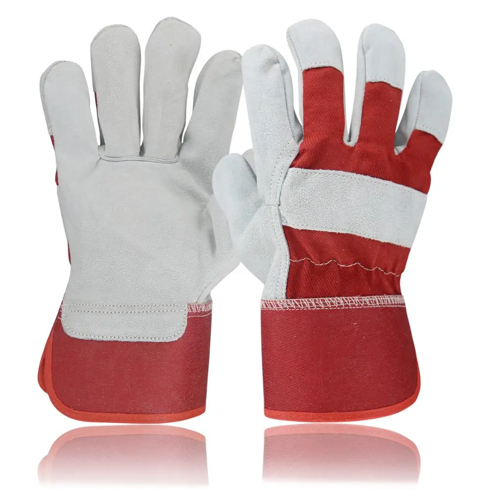 Mens Cheap Protective Safety Cow Split Leather  for Winter Construction Leather Work Hand Sefty