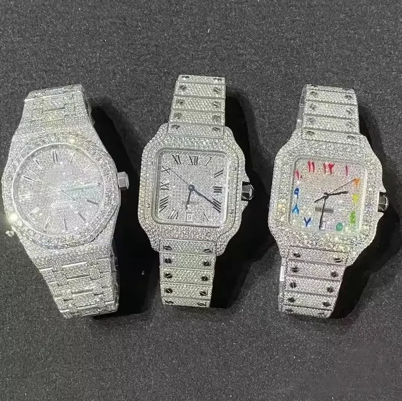 Digital Dial Calendar Mechanical Watch Moissanite Fully Inlaid European And American Iced Out Moissanite Watch