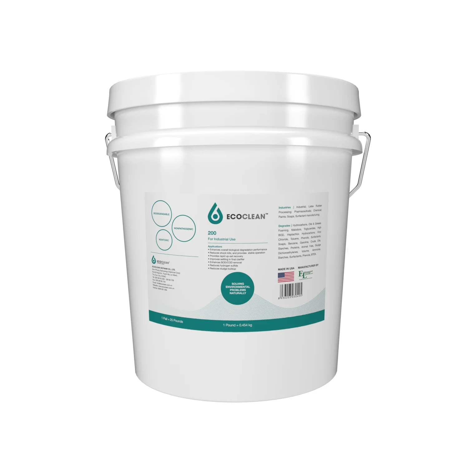 Microbiology of Wastewater Treatment in Industrial Areas Rubber Pharmaceuticals Hospitals EcoClean TM  200 - 25 Lbs