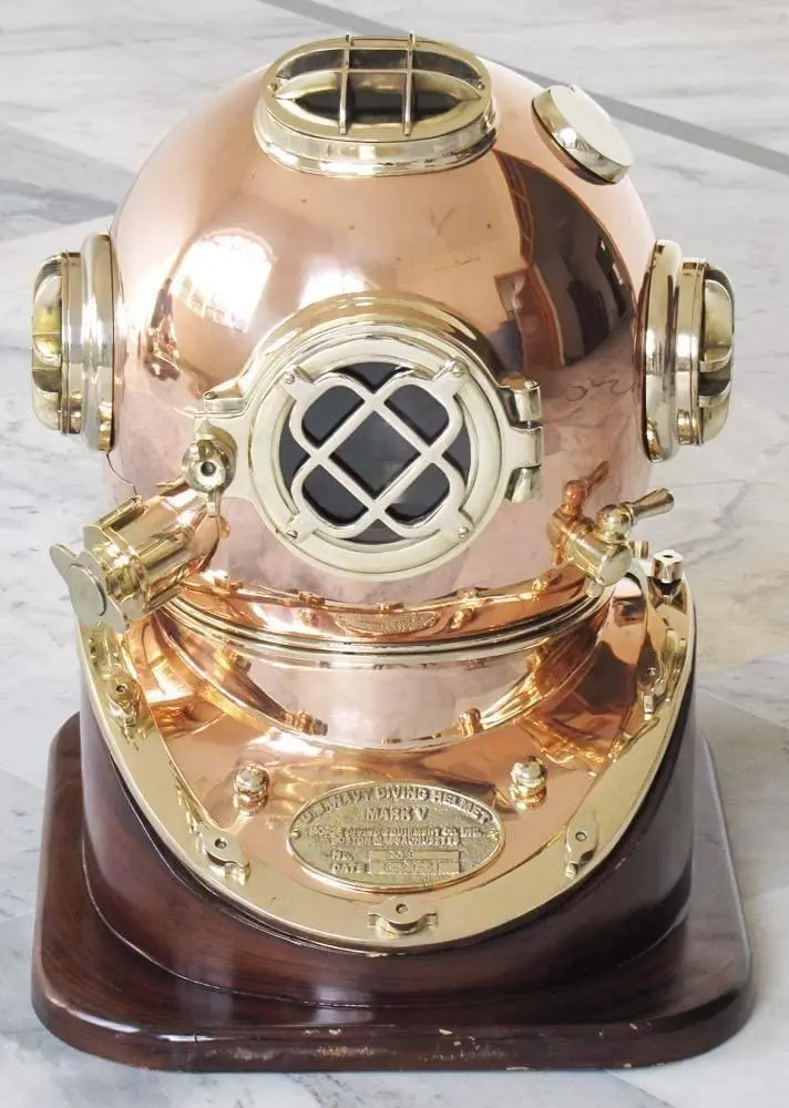 Scuba Decorative Divers Diving Helmet US Navy Mark V With Wooden BASE Stand Swimming Water Aqua Shoes Non Slip