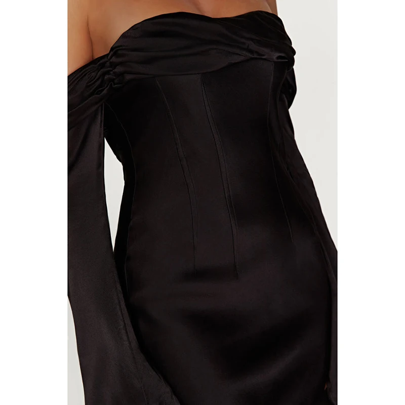 2024 New customizable high quality cheap Off Shoulder Cowl Neck Maxi Dress - Black