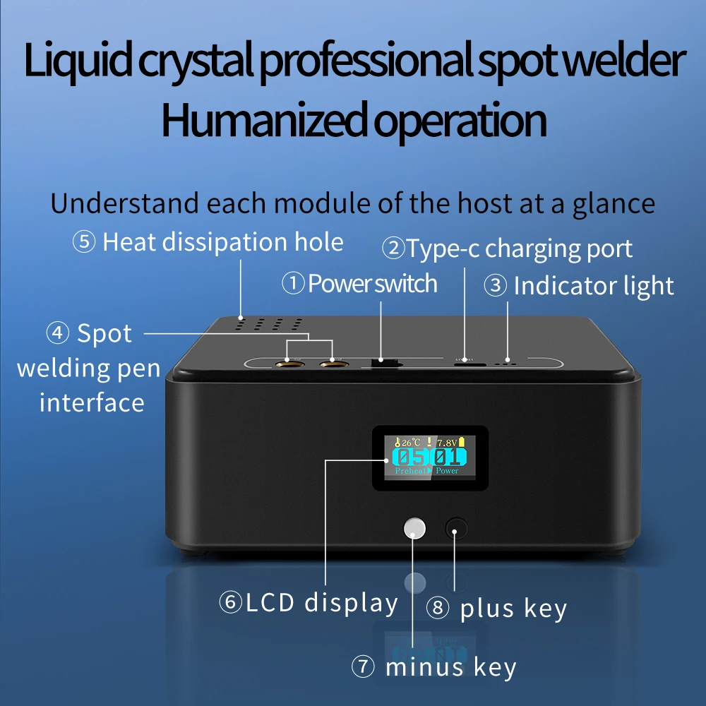 Lithium Battery Spot Welder Handheld Spot Welder 0.96 Inch LCD Screen30 Gears Adjustable for 18650 Battery Mobile Phone Battery