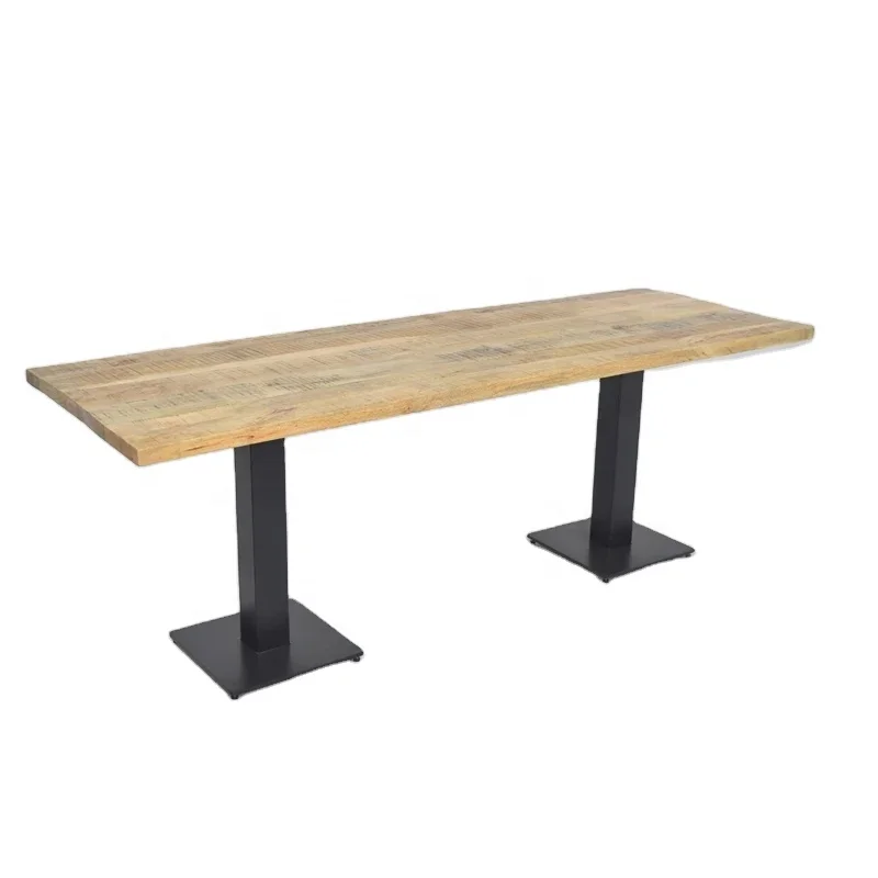 New Arrival 2024 Top Quality Highly Durable Iron Pipe Base and Solid Mango Wooden Top Bar Counter Table for Bar and Restaurant