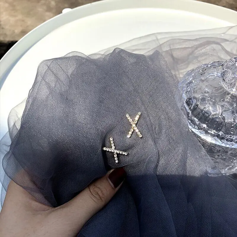 Simple Personalized 14K White Gold Plated Silver plated Jewelry  Round cut Stud Cross Earrings for Women