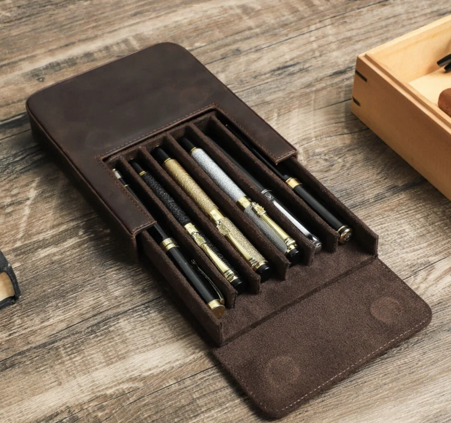 Personalized Fountain Pen Case Genuine Leather Holder Pencil Pouch Retro Pen Box Organizer School Office Men Women gift