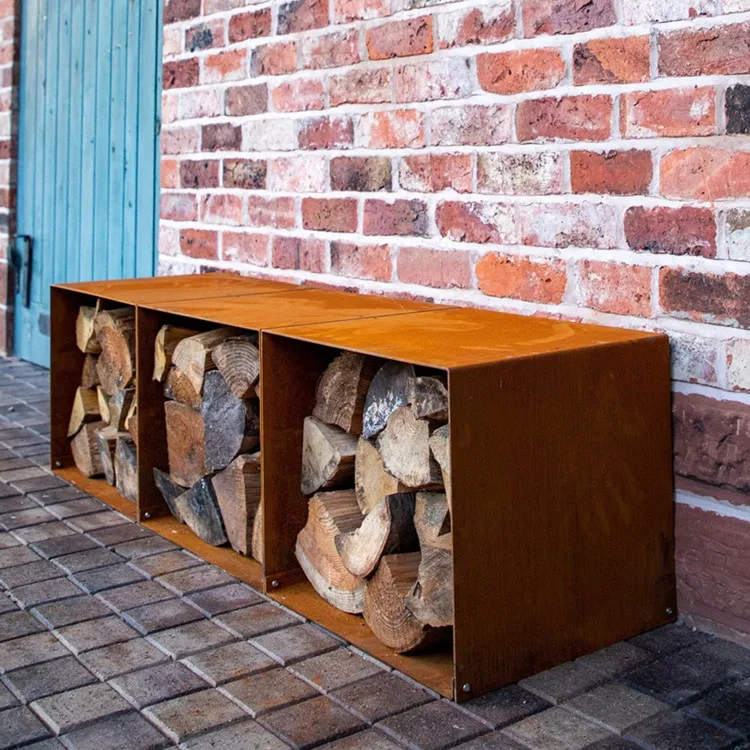 backyard corten steel firewood rack outdoor round firewood storage rack garden metal log firewood holder