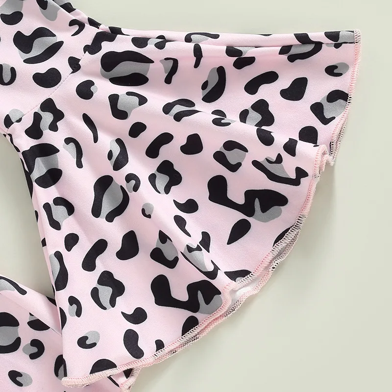 Girl Boutique Clothing Sets Letter T-Shirt Leopard Flare Pants Kid For Summer Outfits Wholesale Baby Suit