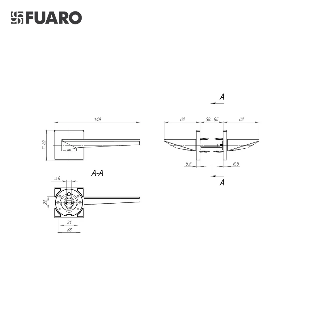 Modern Design Aluminium Door Lever Handle on Square ZAMAK Rose PHANTOM SL SSC-16 Satin Chrome