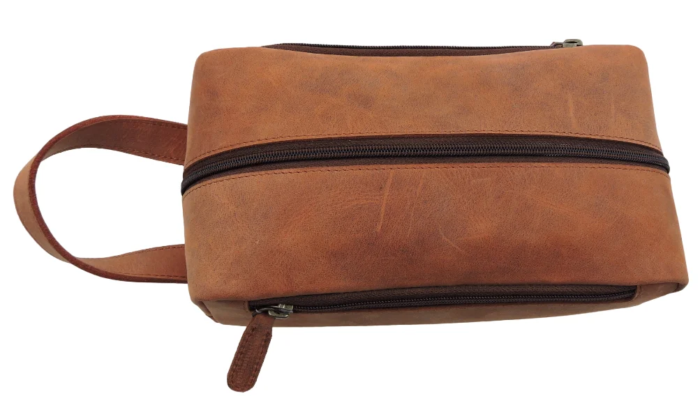 Customised Genuine Leather Travel Shaving Makeup Bag Dopt Kit Organizer Distressed Tan Toiletry Kit Bag