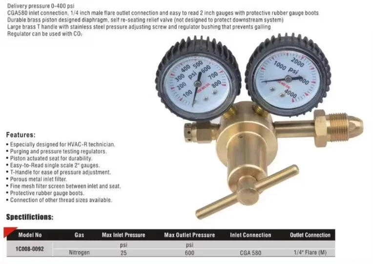Uweld nitrogen gas regulator regulator gauge CGA 580 nitrogen regulator