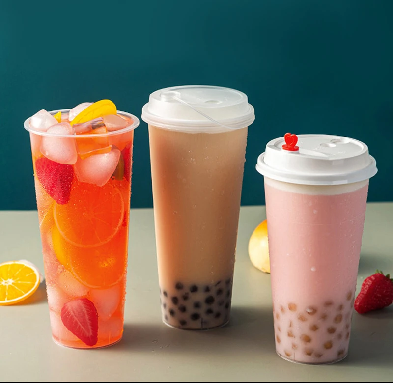 Custom Logo 360ml 500ml 700ml 1000ml Disposable Thick Smoothie PP Clear Frost Plastic Bubble Boba Milk Tea Cup with Lid