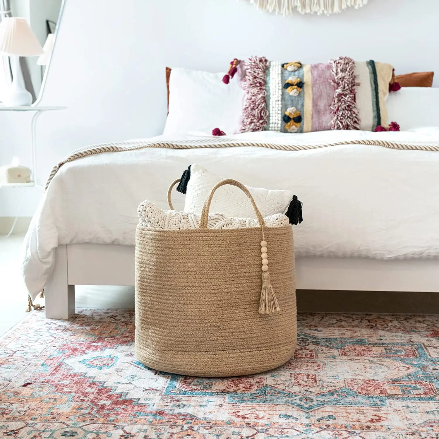 Natural Jute Rope Woven Storage Basket with Handles for Plant Living Room Home Decor Multifunctional Basket & Organizer 16 x 14
