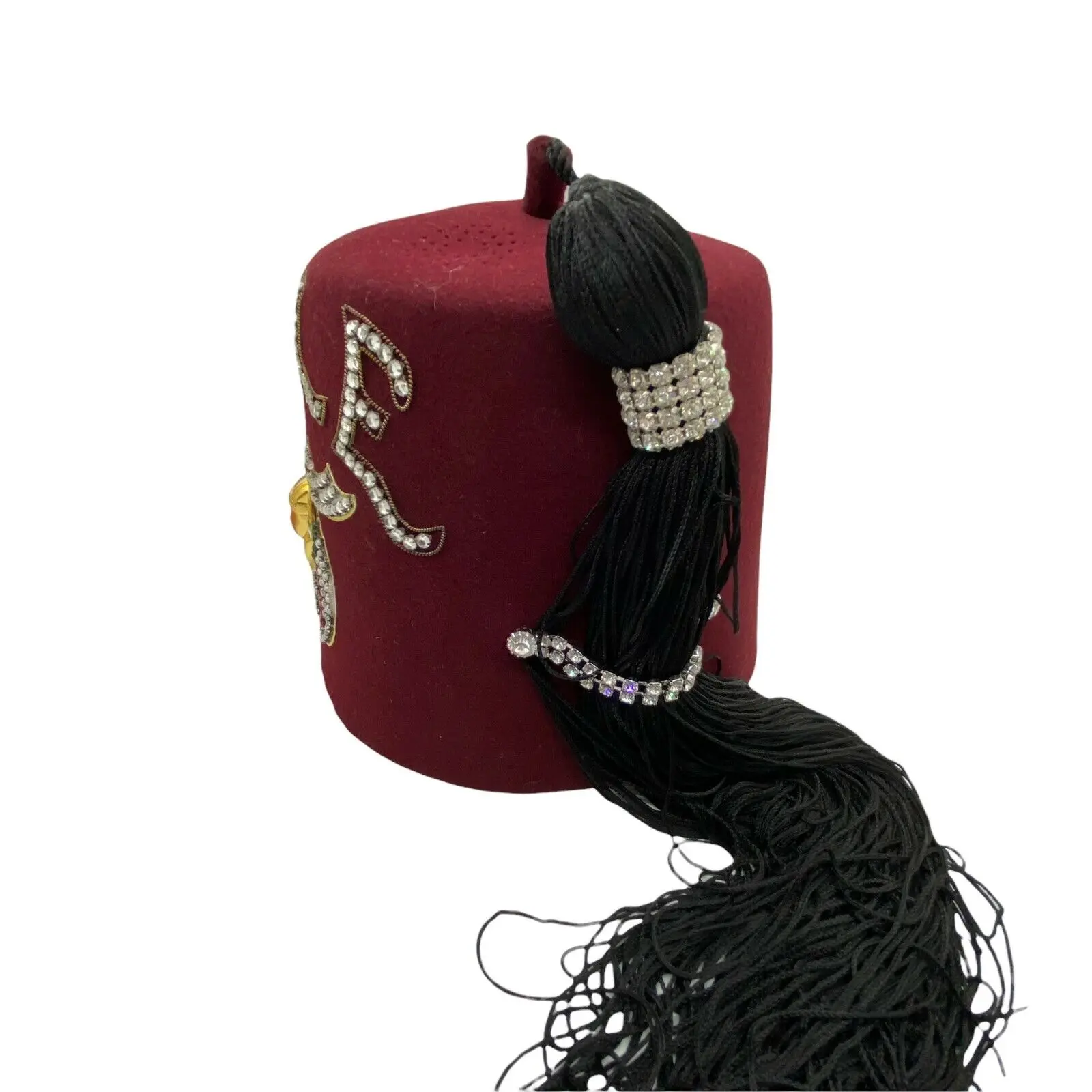 Other Hats & Caps-shriners Fez Hat Hand Embroidered Masonic Custom Name Logo Rhinestones Row 3