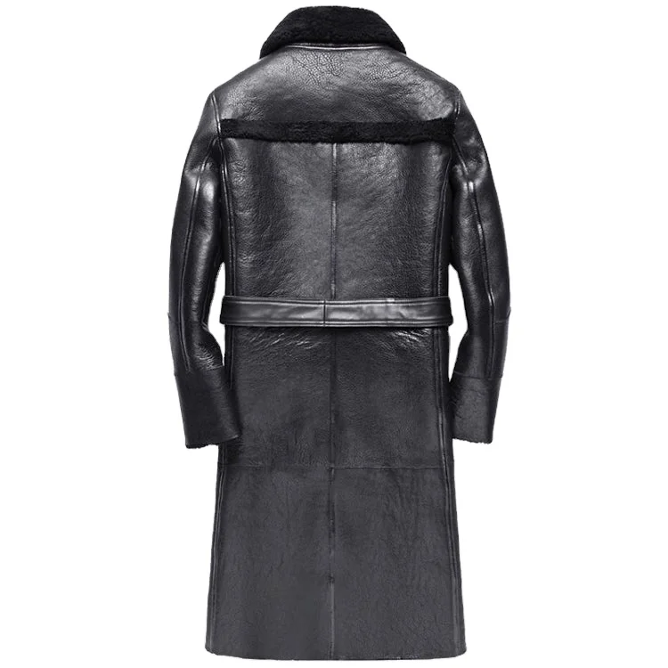 Buy Best High Quality Style Winter Authentic Double Breasted Sheepskin Trench Coat for Men Plus Size PU Leather Coats