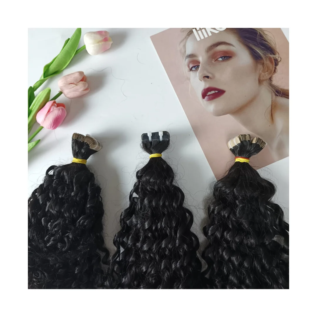 None Chemical Processing Pixie Curly Tape In Hair Extensions For Hair Christmas Decoration Vietnamese Human Hair With Top Seller
