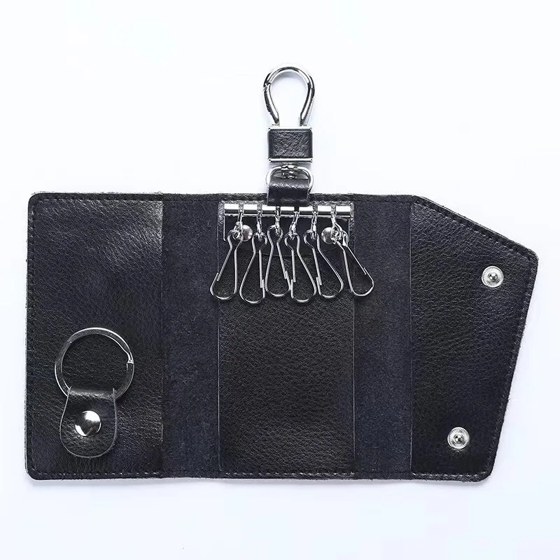 Genuine Leather Keychain Men Women Key Holder Organizer Pouch Cow Split Car Key Wallet Housekeeper Key Case Mini Card Bag