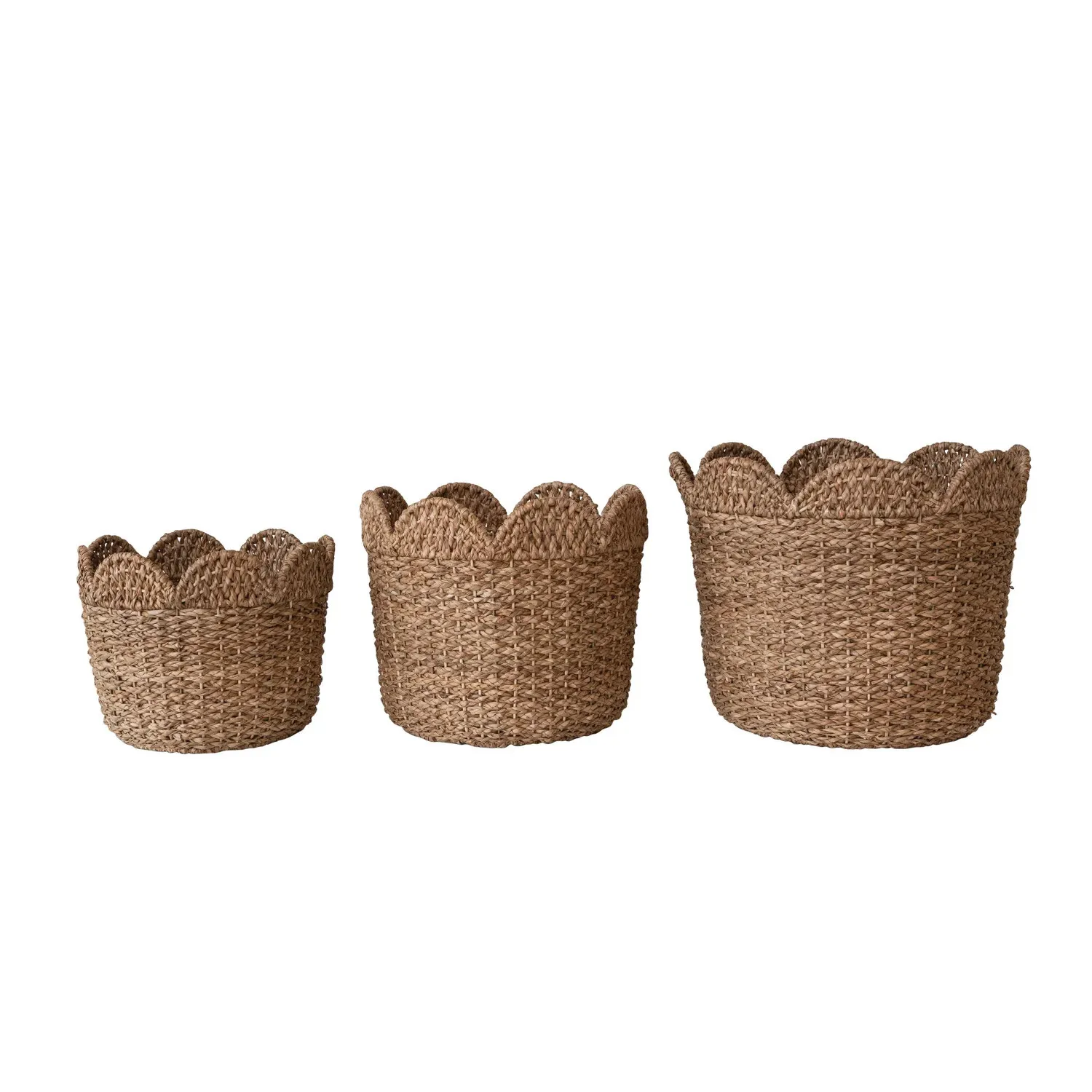 High quality natural eco-friendly seagrass scalloped storage basket with 3 different size made from wholesale factory