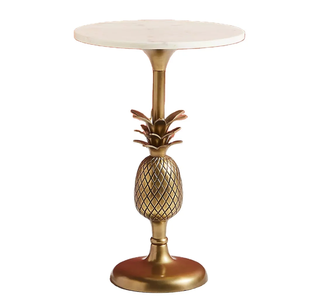 Round Marble Brass Pineapple pedestal side table Modern Luxury Pineapple Design Side Coffee Table