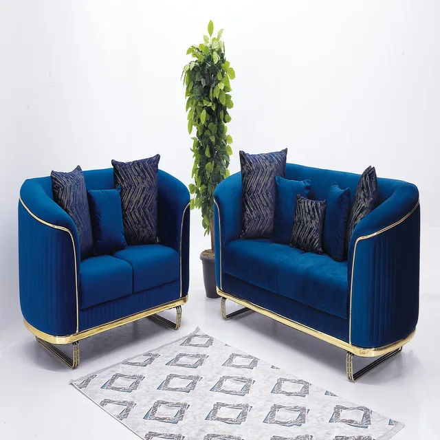 Home furniture Chesterfield Design Royal Luxury Gold foot Living Room Fabric Velvet Sofa set