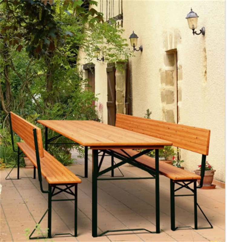 Outdoor Picnic Dining 6 FT Beer Foldable Solid Wooden Folding Table and Bench Set