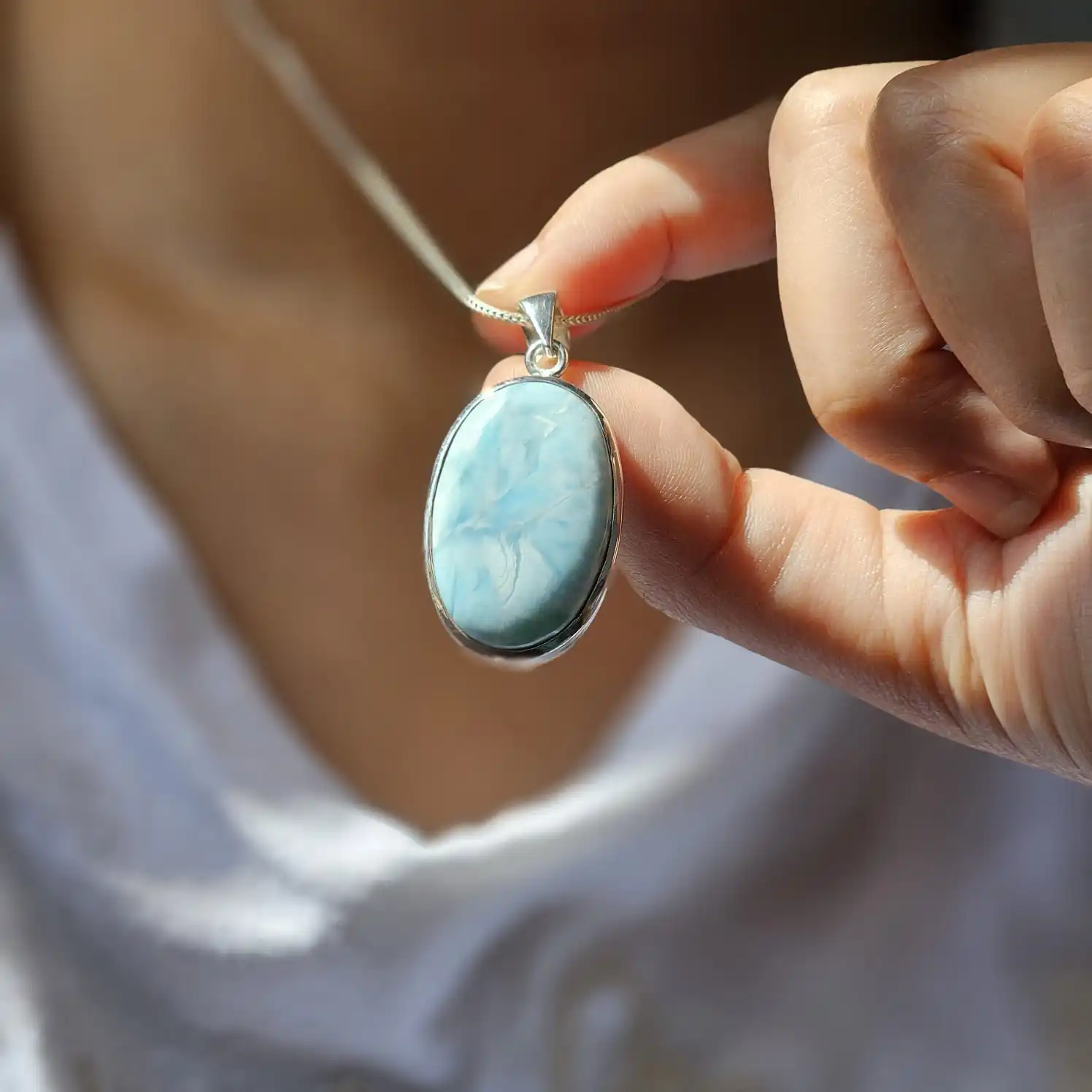 Beautiful oval larimar silver pendant best quality larimar silver pendant best selling larimar pendant