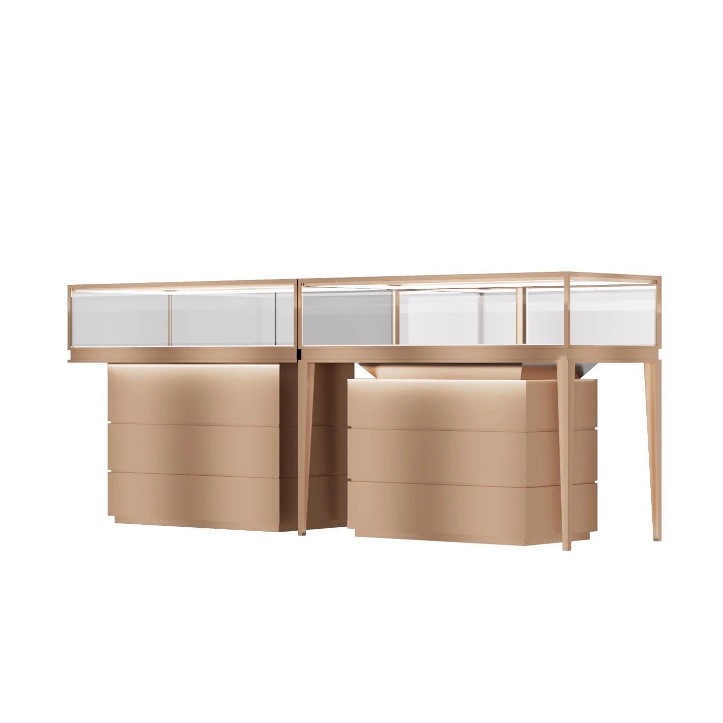 2023 Modern Luxury Decoration Jewellery Showroom Counter Design Interior with led light glass jewelry display showcase