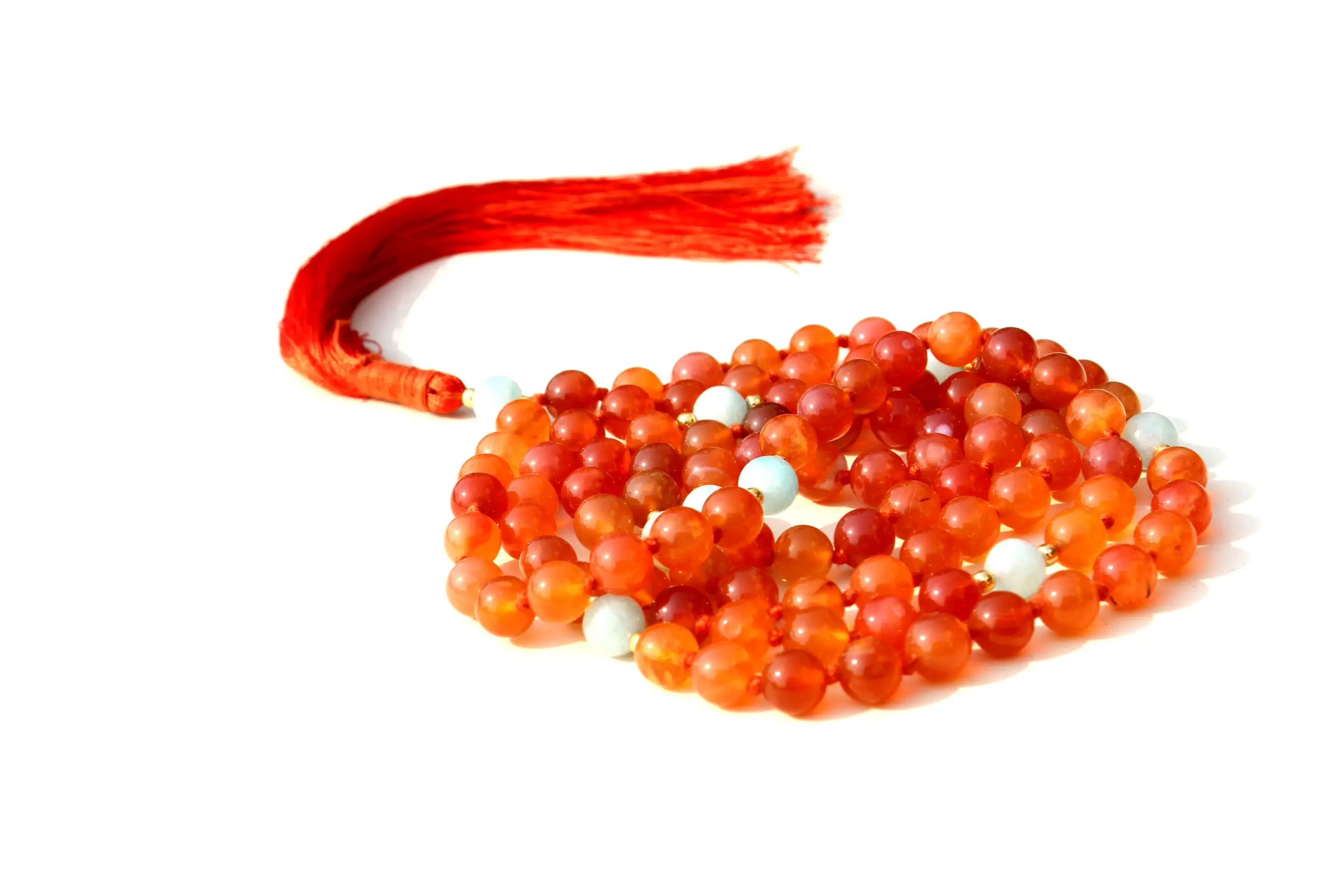 Buy High Quality 108 Mala Beads Necklace Red Onyx Carnelian Prayer Rosary Silk Tassel Knotted Religious Style Chain Pearl Main