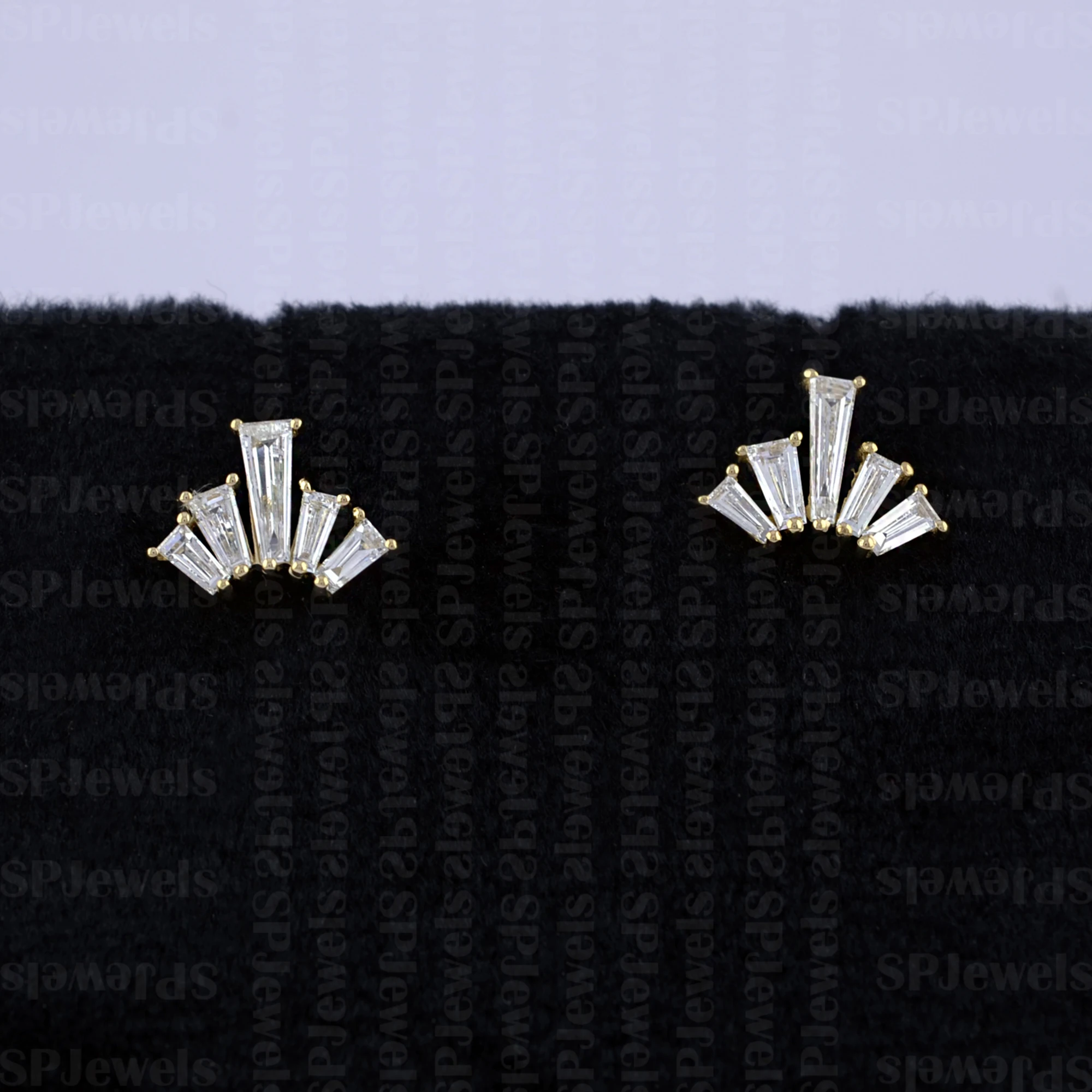 New Custom Baguette Wing 18k Solid Gold Yellow White Rose Gold Push Back Real SI-GH Diamond Stud Earrings Women Ear Piercing