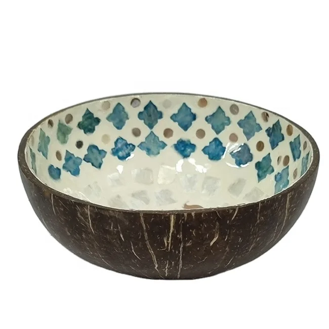 Handicraft supplier coconut craft for gift home decor tablewares kitchen coconut salad bowl pearl mosaic coconut bowl for food