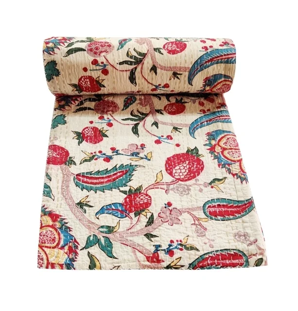 Красивое одеяло kantha с цветочным принтом, индийское лоскутное одеяло kantha, двухстороннее хлопковое постельное белье, Королевский размер, винтажное постельное белье
