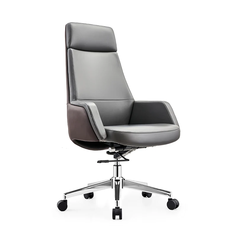 Comfortable High Back Grey PU Ergonomic Swivel Meeting Room Chair Luxury Executive Leather Office Chairs