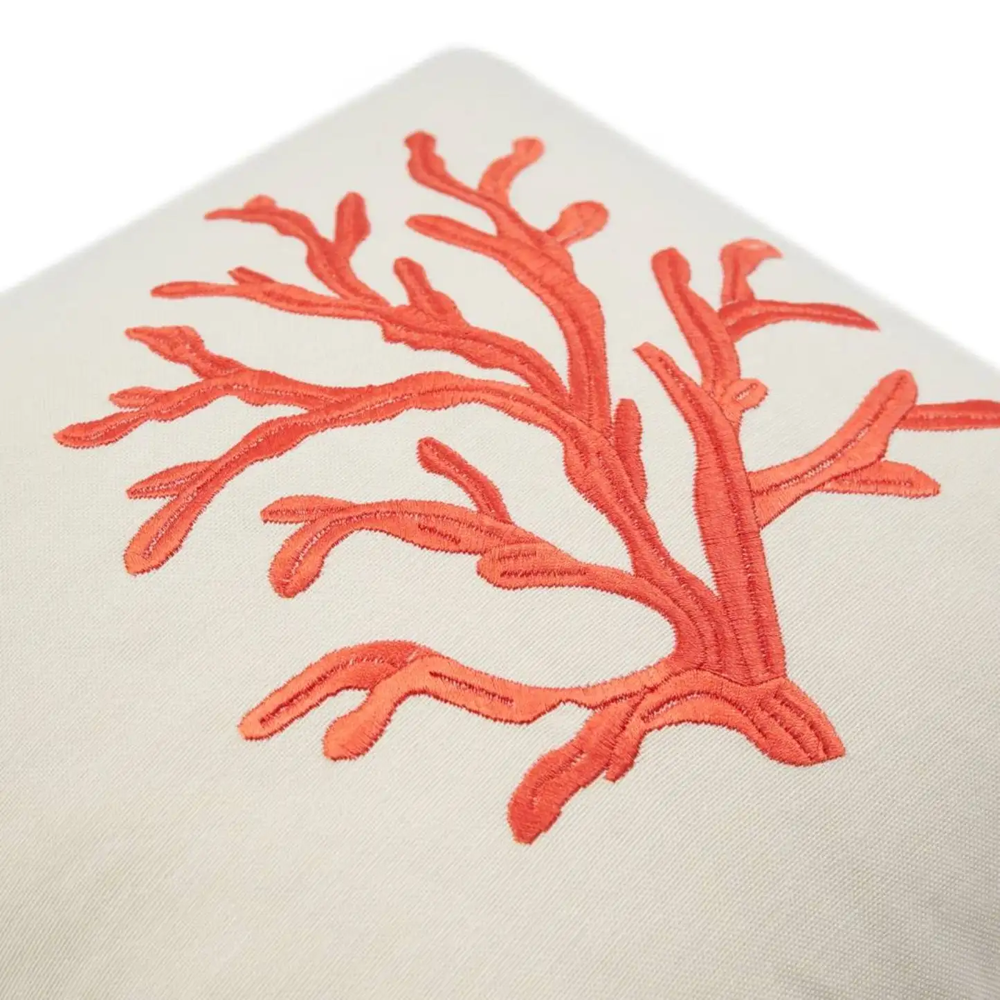Wholesale Embroidery Red Coral Design Square Seat Cushion Cover Ivory Cotton Embroidery Latex Throw Pillowcase Sofa Covers