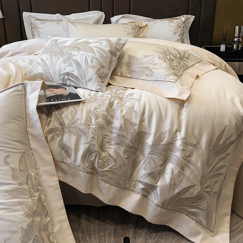 NEW  design customazition 5 Star Hotel100% Cotton Luxury Embroidered Linen Bed Sheet Sets