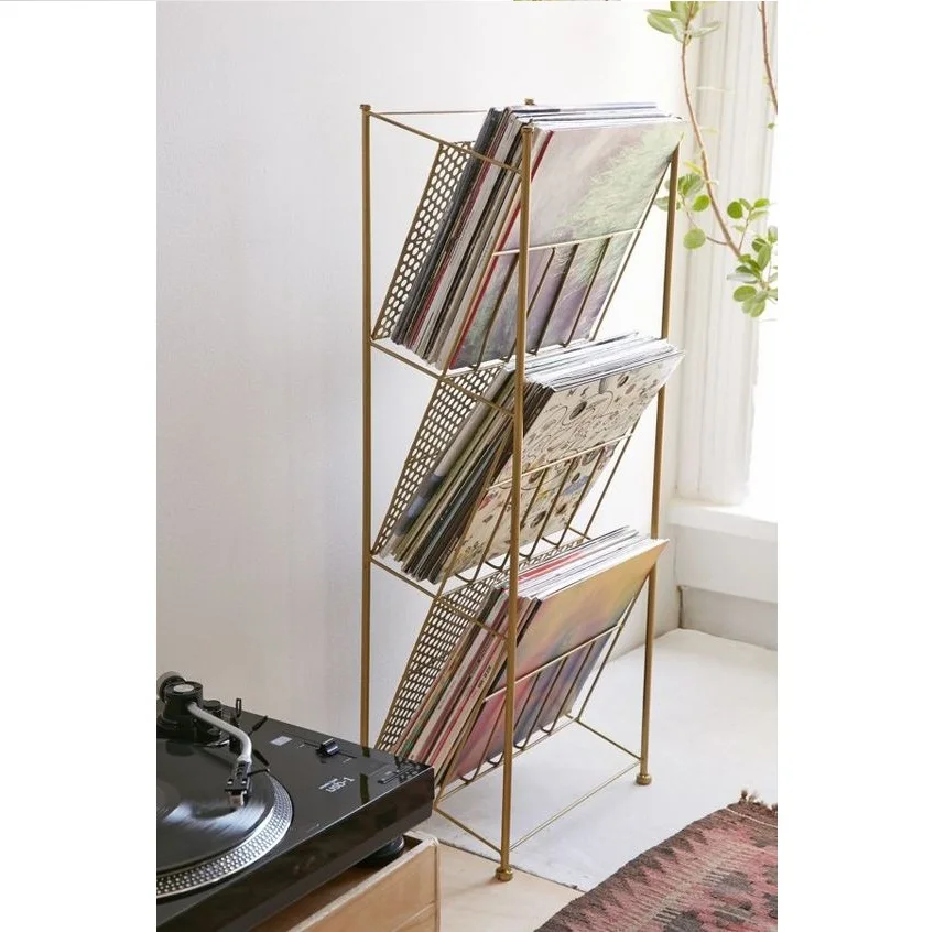 Metal Wire Mesh Magazine And Books Holder Stand Leather and Metal Magazine Rack Holder for Desktop Office Hotel and Restaurant