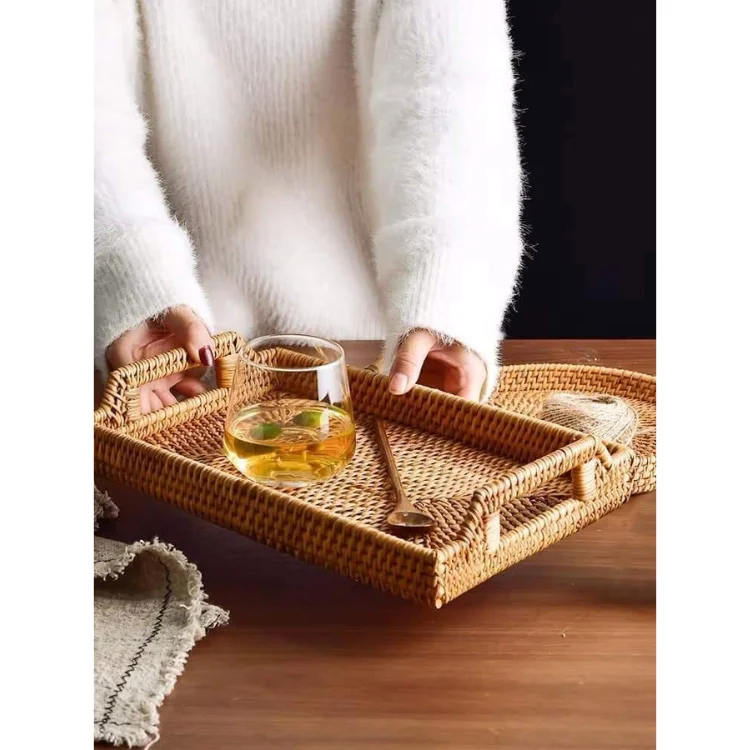 Роскошные плетеные подносы экологически чистые индивидуальная мебель для дома с логотипом от вьетнамского производителя ручной работы из ротанга