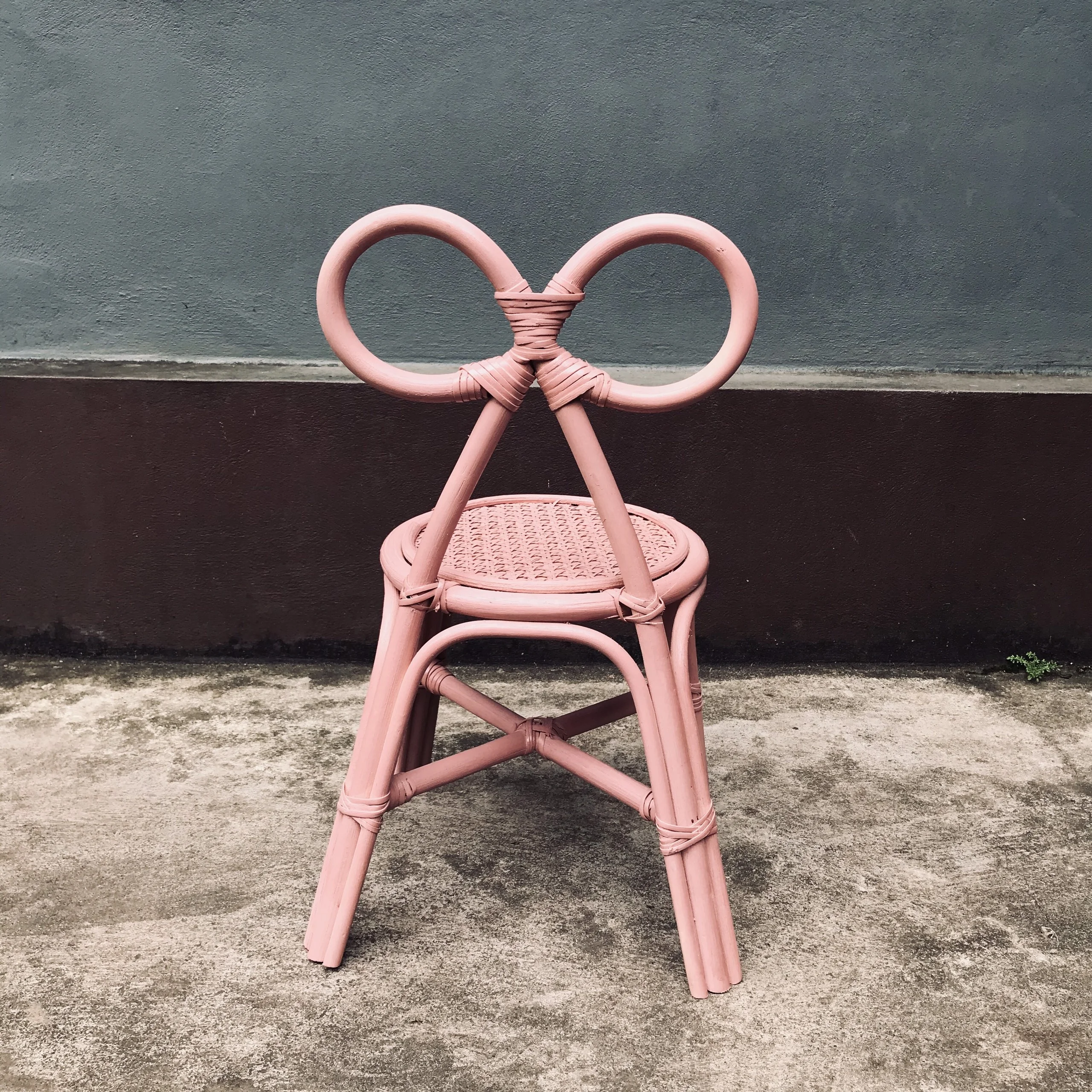 Handmade Pink Rattan Baby Kids Chair