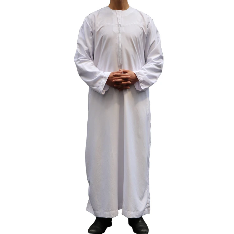 Men Jubba Thobe Solid Color Middle Robe Saudi Muslim Islamic Arabic Jubbah Men white dyed Custom chest tussle Jubbah Thobe