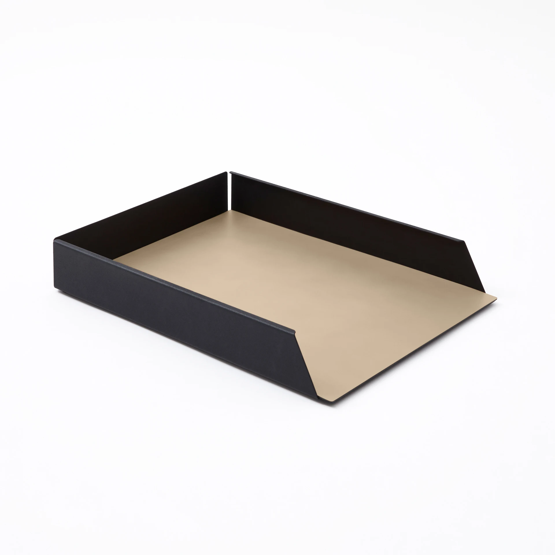 Stackable Paper Tray Organizer Black Steel Structure and Bonded Leather Beige cm 32x24 H5 Made in Italy