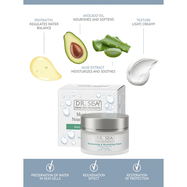 Dr. SEA Collection Moisturizing & Nourishing Day Cream Avocado & Aloe Vera Adults 50 ml Female CPNP MSDS Fast Delivery Israel