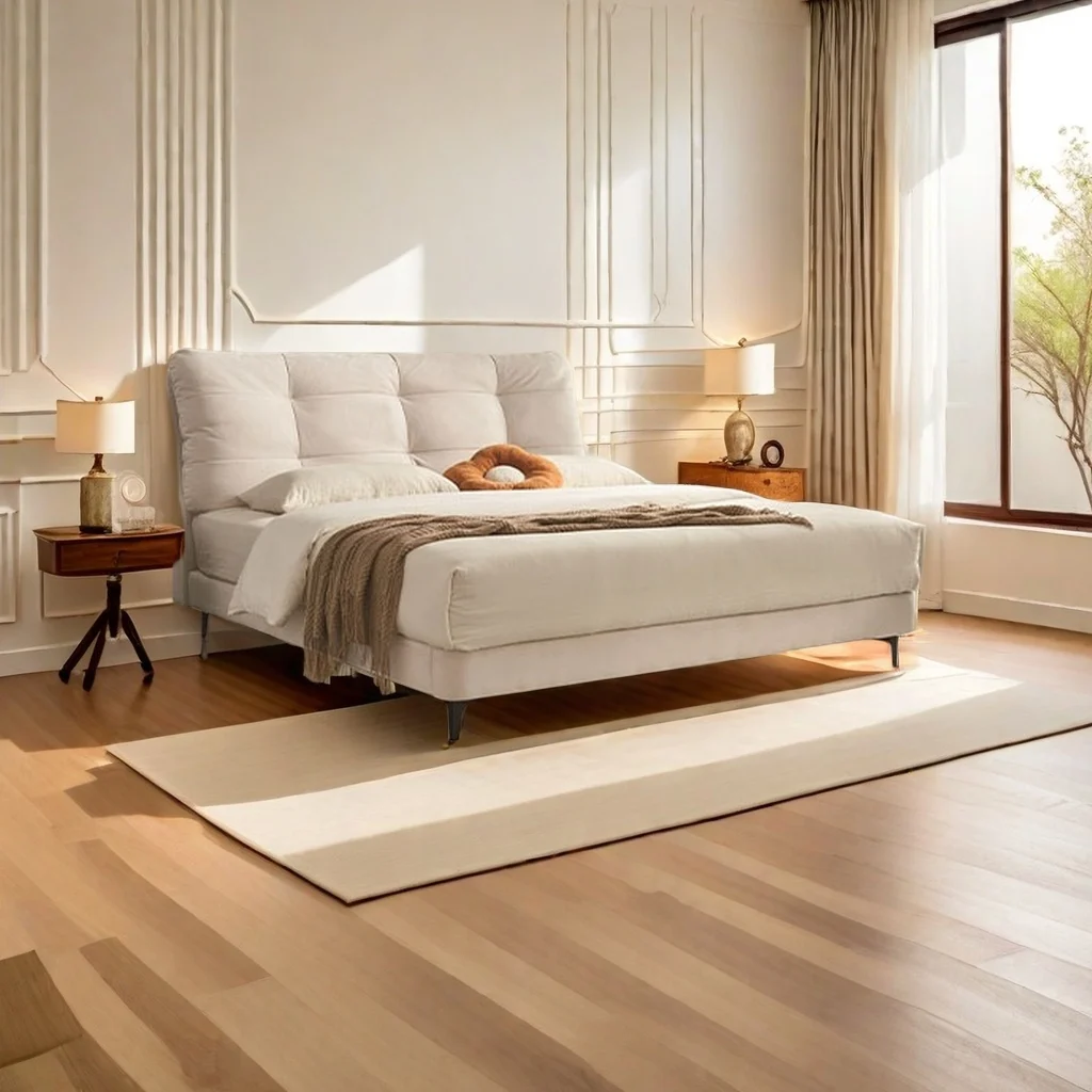 Italian Modern Double Bed with Durable Wooden Bedstead for Elegant and Functional Bedrooms