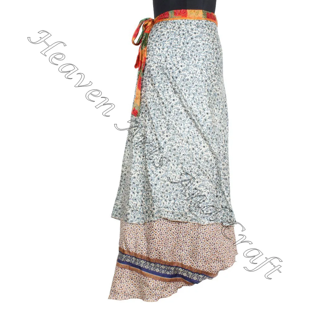Multicolor Indian Silk Sari Made Long Wrap Skirt From India boho stylish multi color summer wear comfortable fashion hippie