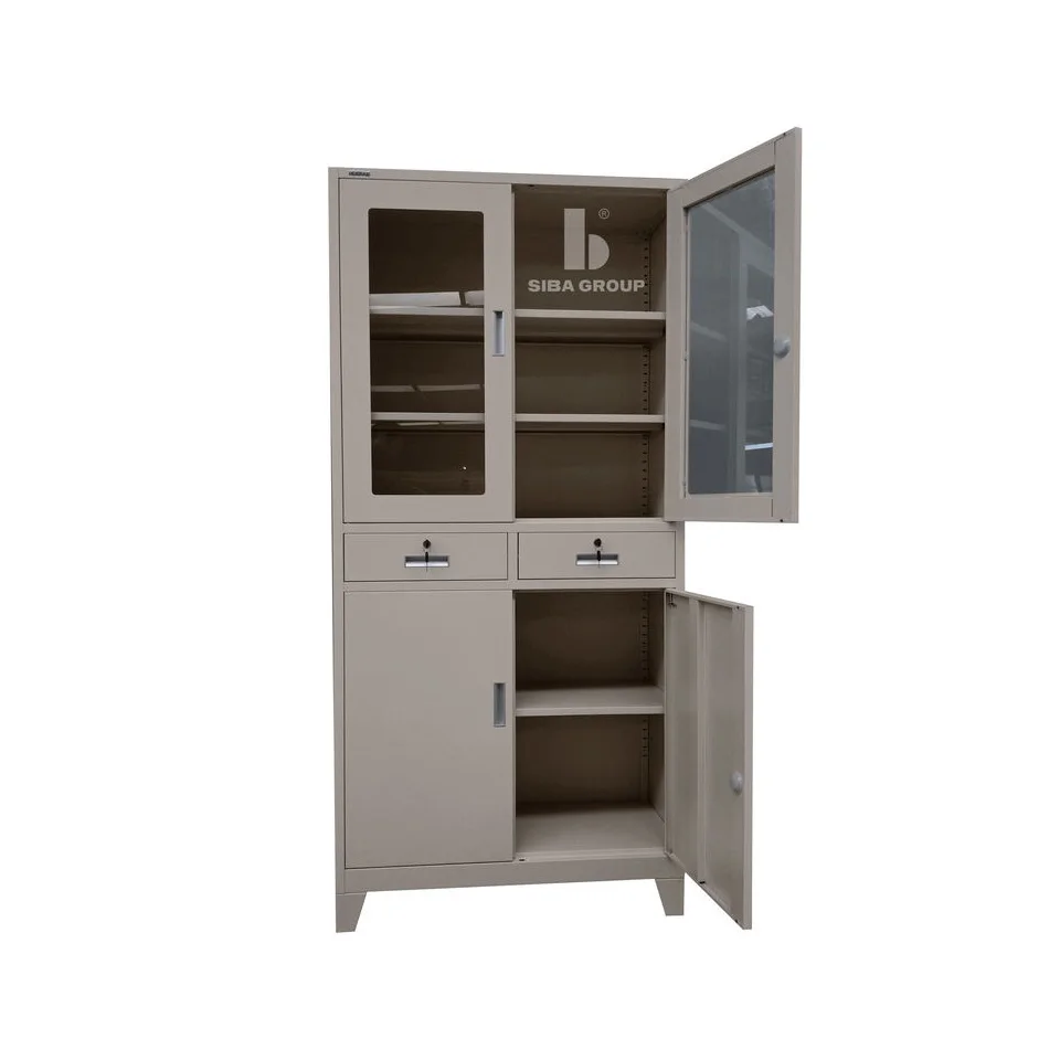 Vietnam Wholesale OEM Service Home Office Furniture Steel Metal Filing Cupboard Storage Cabinet With 2 Drawers 2 Glass Doors
