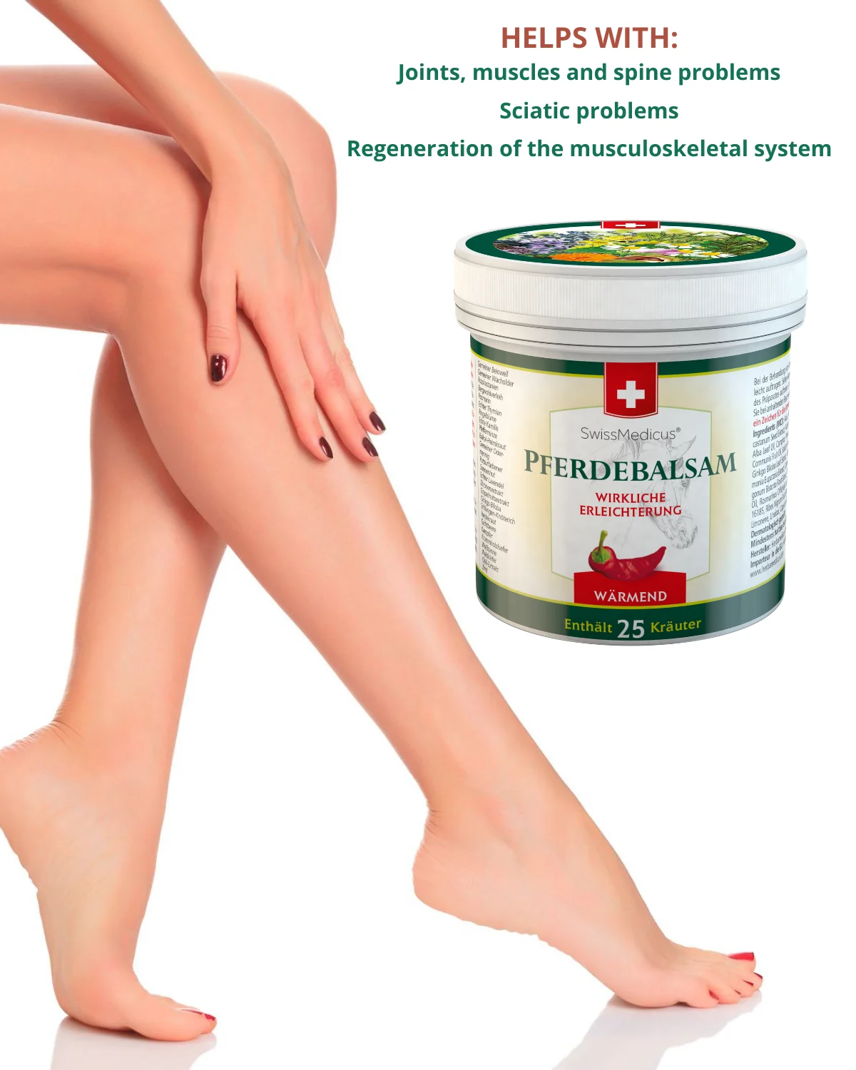 SwissMedicus Pferdebalsam warming for joints & muscles, Swiss quality, Pain relief cream, Varicose veins,  500 ml