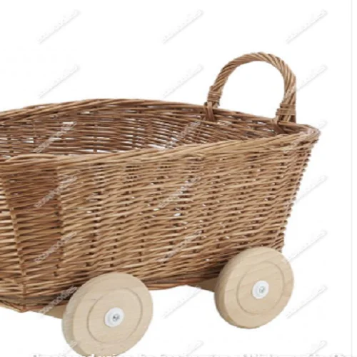Children Pretend Toys Miniature Handcrafted Stroller Rattan Doll Furniture Baby Doll Cribs Cradle at Wholesale Price