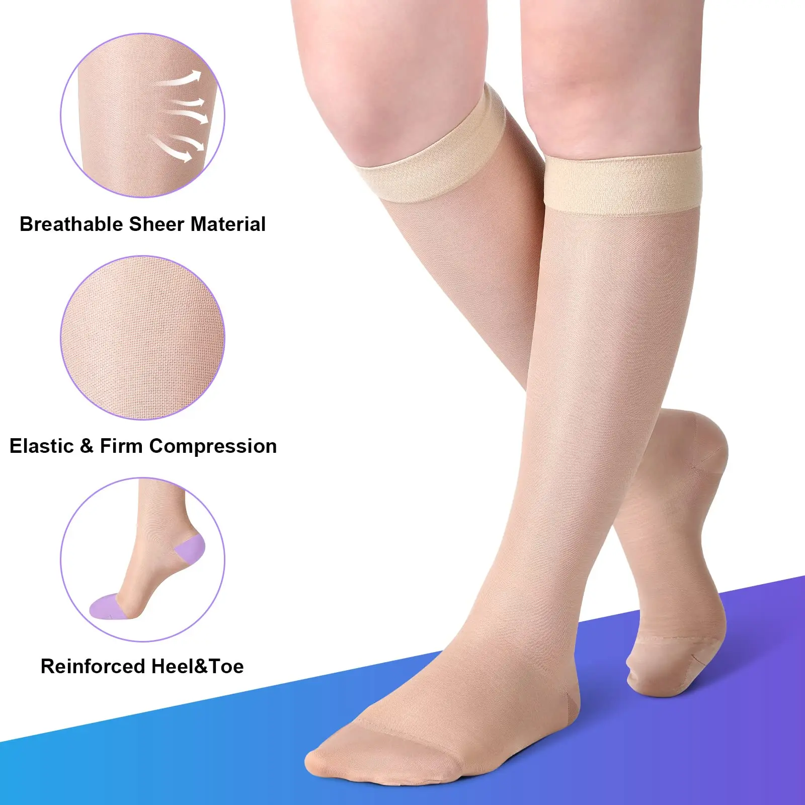 2025 Nylon Varicose Veins 15-20 20-30 Mmhg Graduated Compression Stockings Sheer Compression Socks For Women